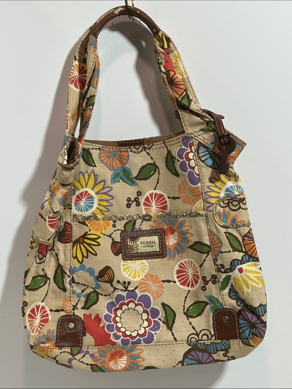 Vintage Fossil "Key-Per" Coated Canvas Shopper Tote